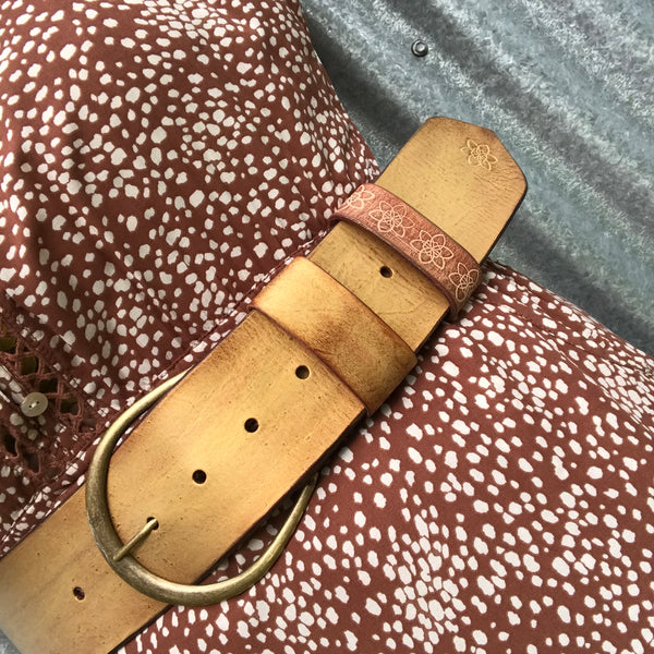 Hippi Wide Belt Gold Custom Handmade Painted Distressed Leather Embossed