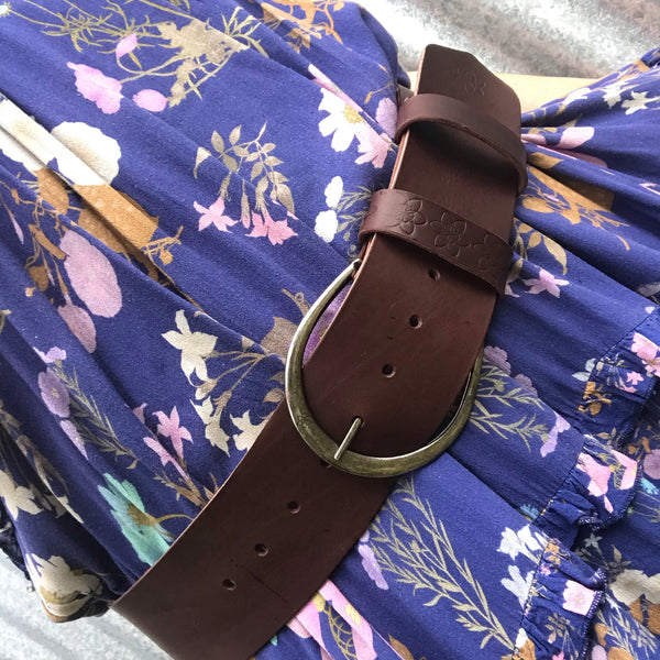 'Hippi' Wide Belt DARK BROWN Custom Handmade Distressed Leather Belt with Antique Buckle
