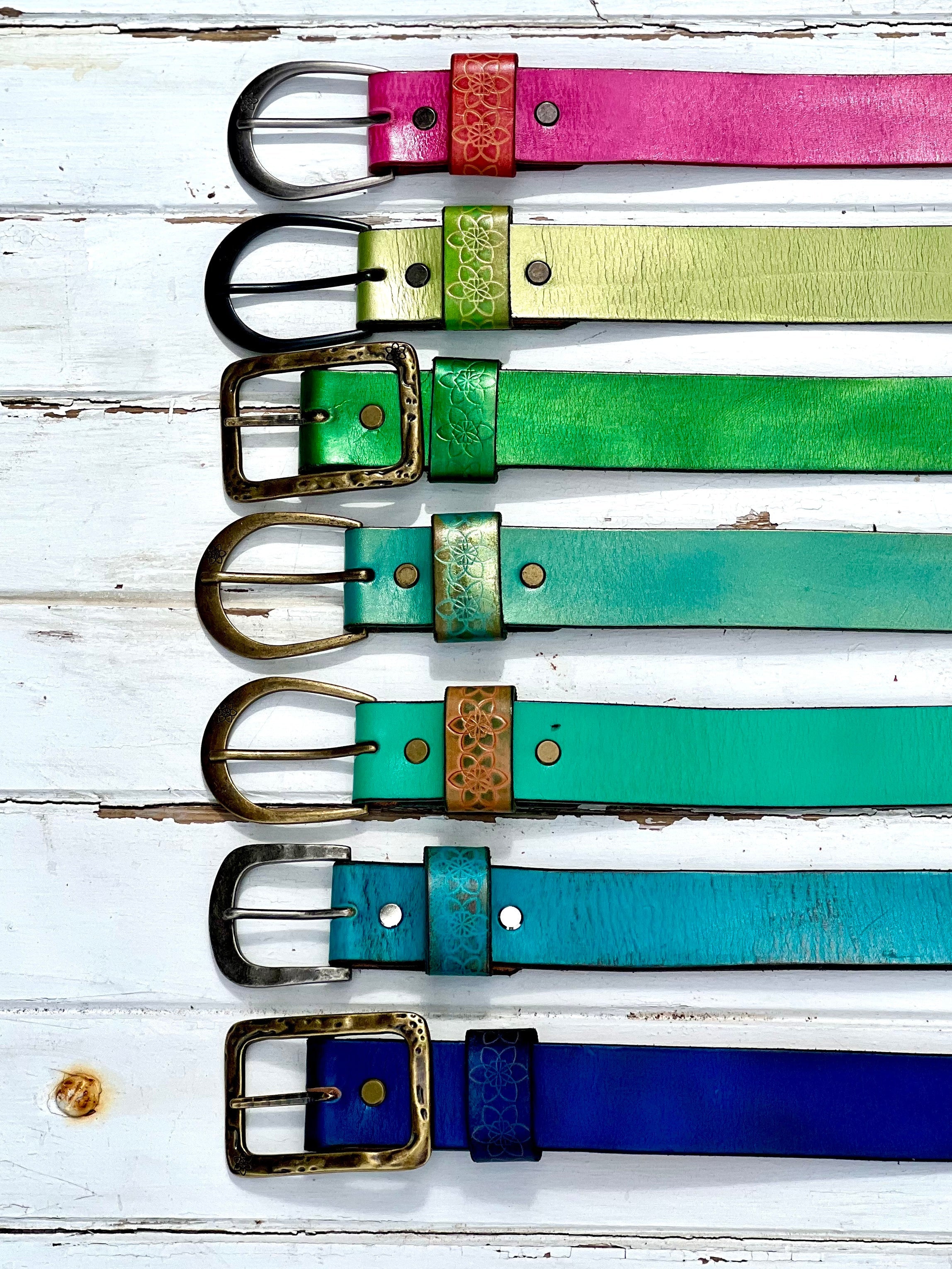 Custom Belts Handmade Painted Distressed Leather Embossed Flower