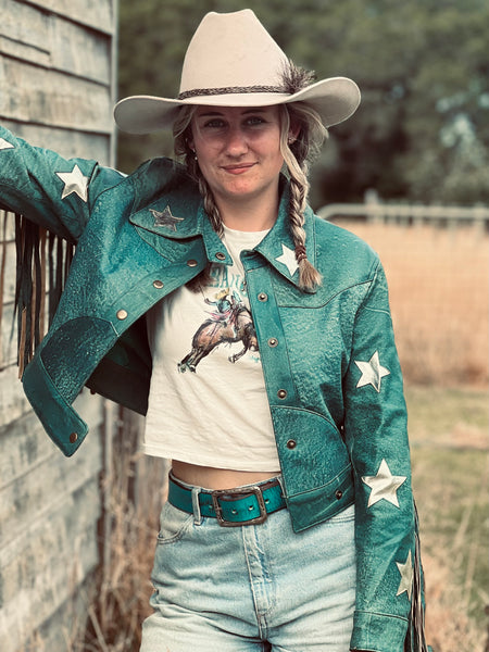 Jessie Cowgirl Retro Crop Style Fringe Leather Jacket