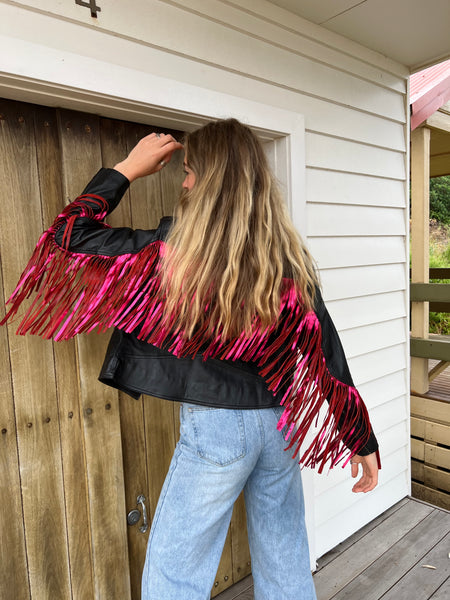 SALE Metallic BLACK Pink Fringe Jacket Medium