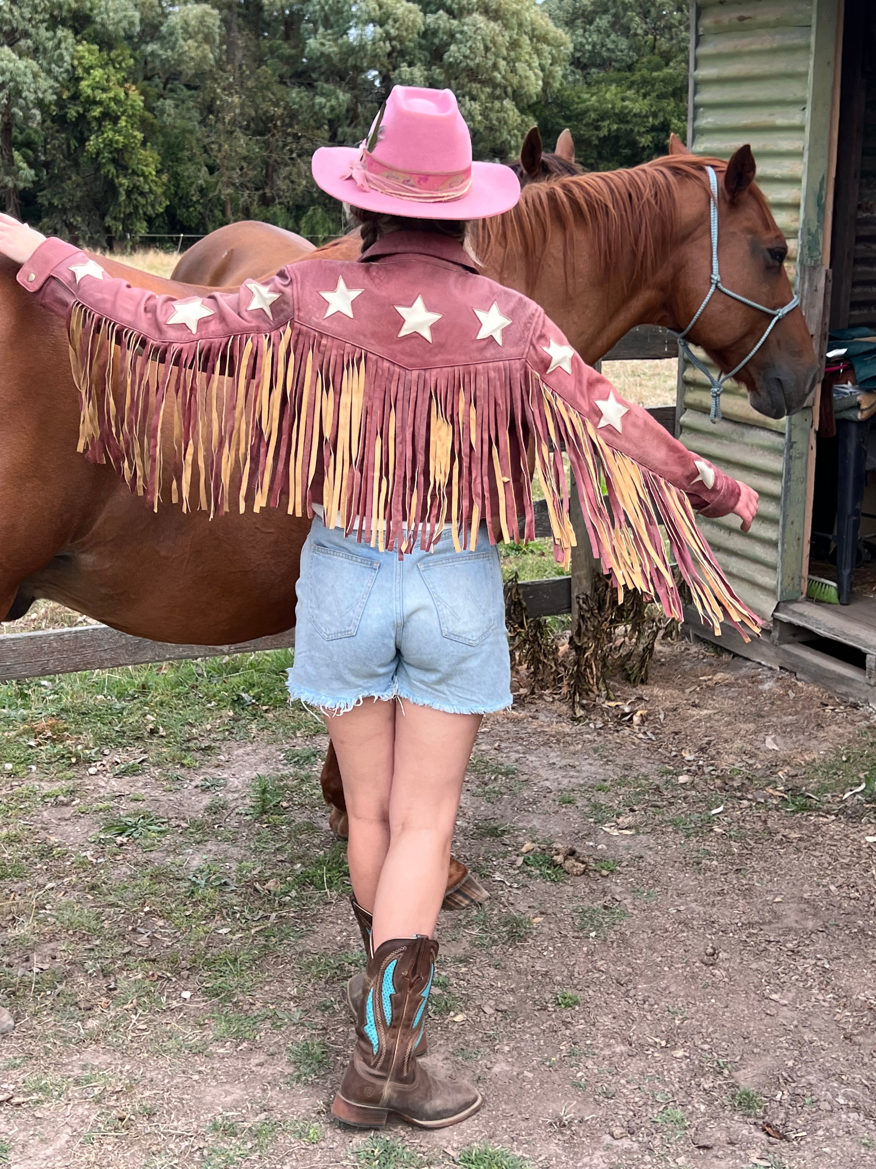 Jessie Cowgirl Retro Crop Style Fringe Leather Jacket