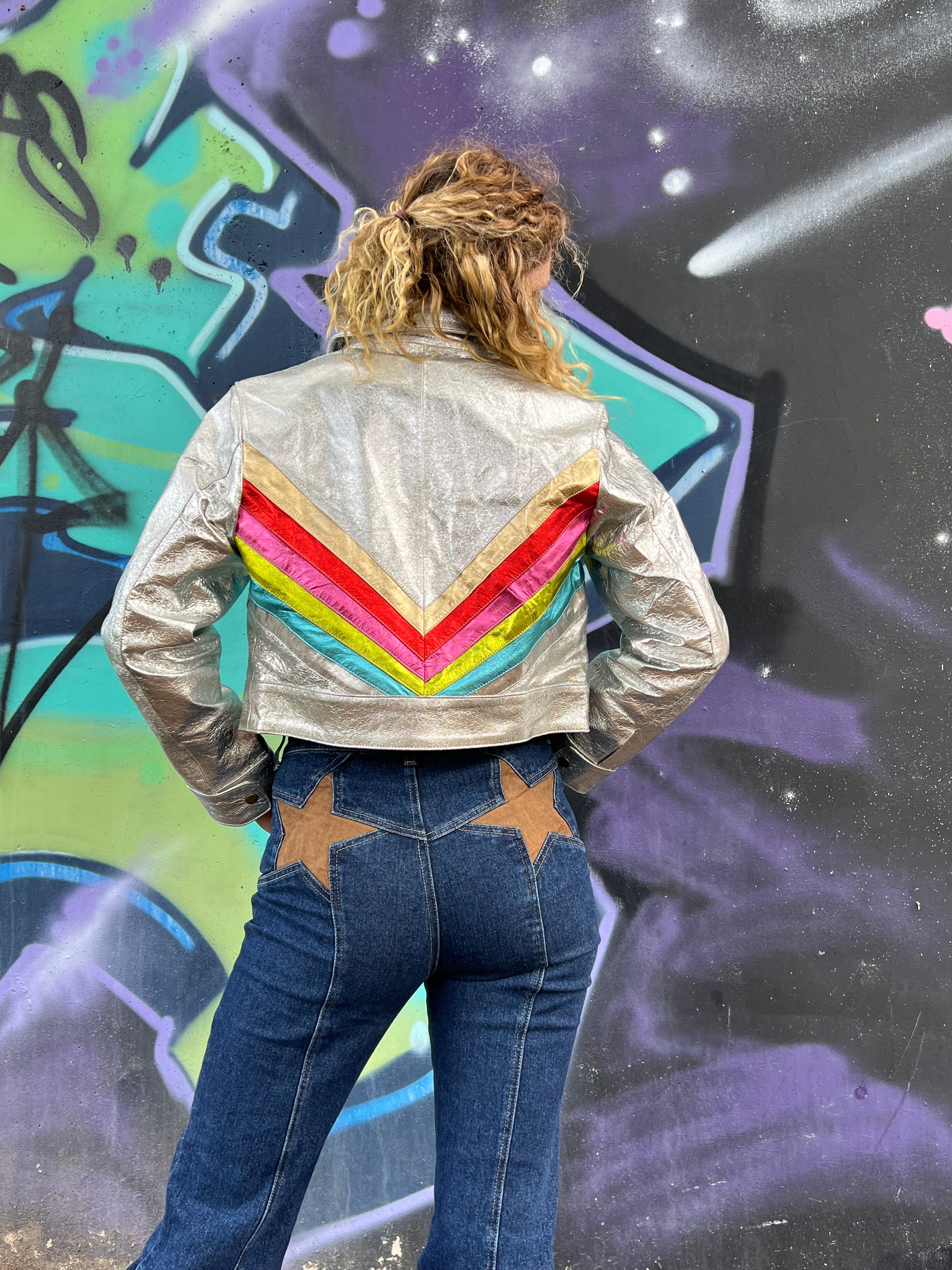 The Bowie Rainbow Retro Crop Style Custom Leather Jacket