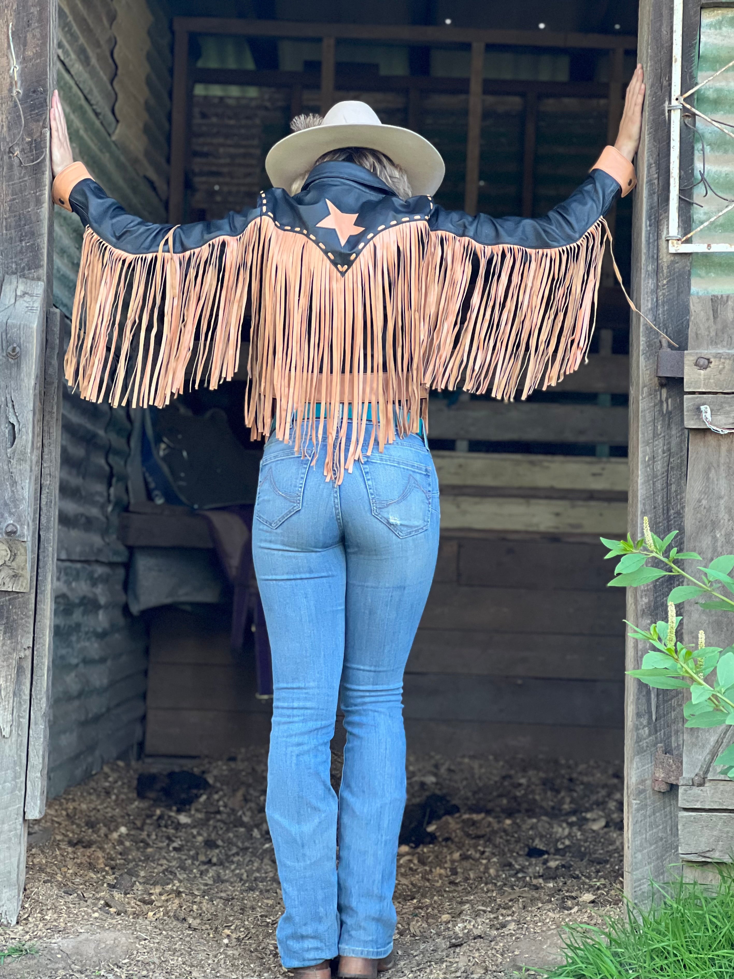 Lucky Fringe Cowgirl Custom Leather Jacket