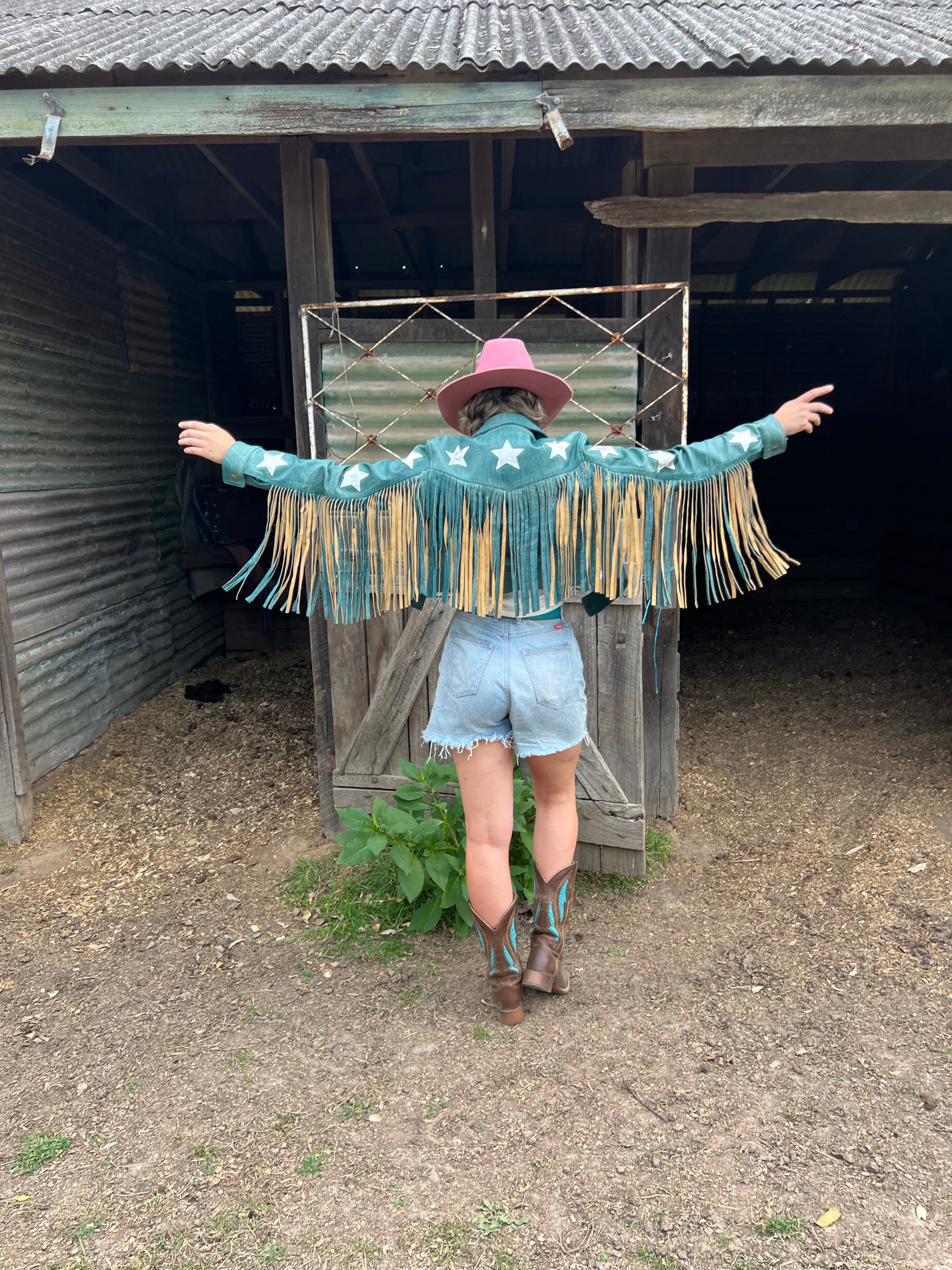 Jessie Cowgirl Retro Crop Style Fringe Leather Jacket