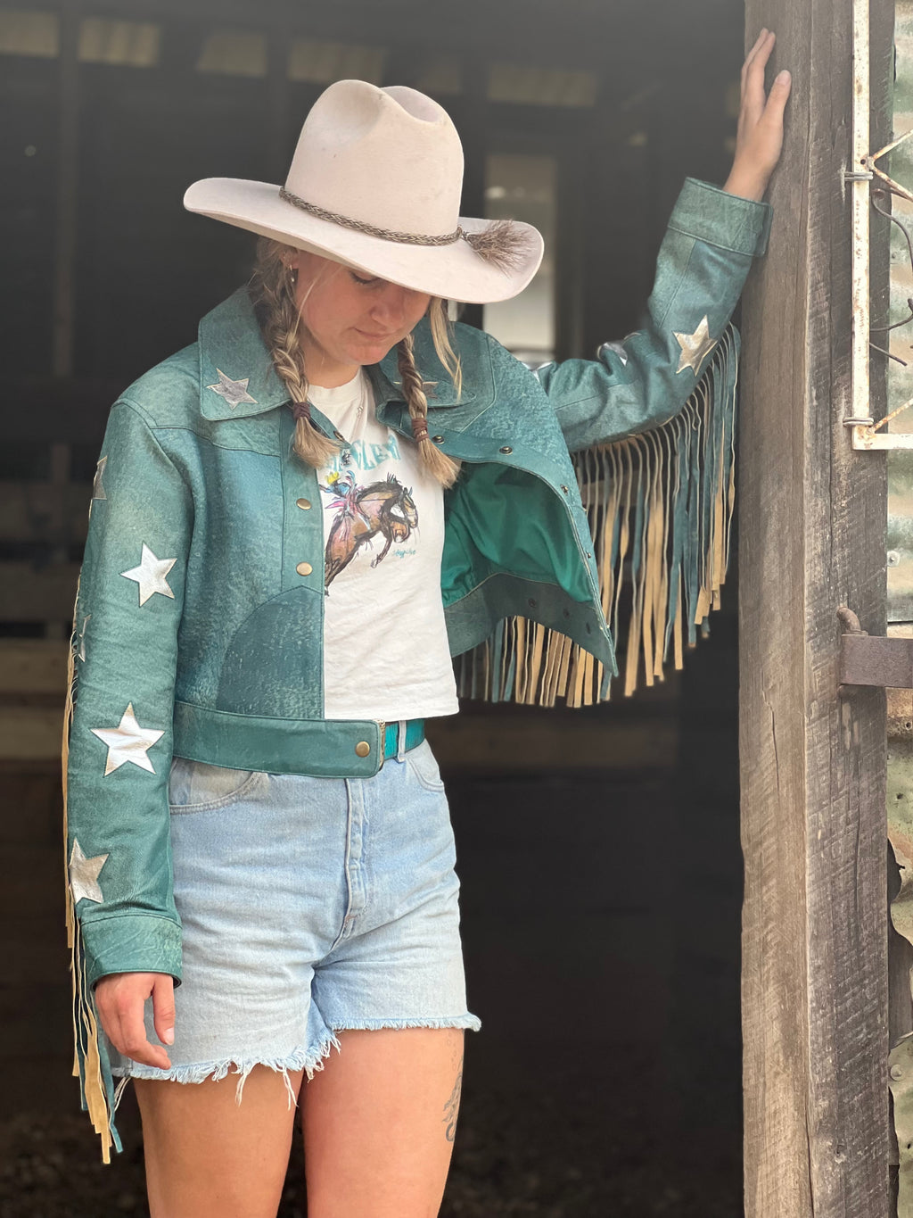 Jessie Cowgirl Retro Crop Style Fringe Leather Jacket