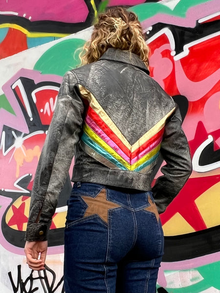 The Bowie Rainbow Retro Crop Style Custom Leather Jacket