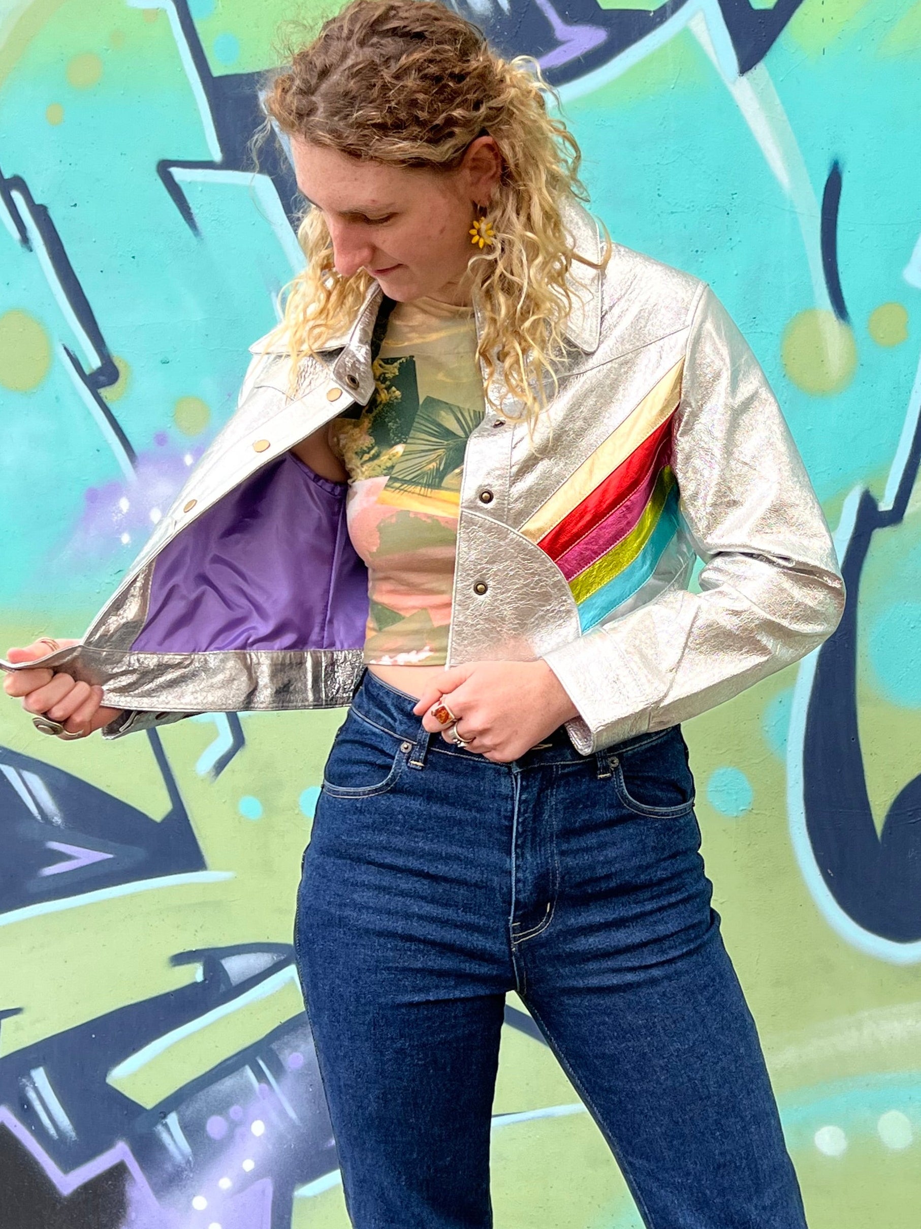 The Bowie Rainbow Retro Crop Style Custom Leather Jacket