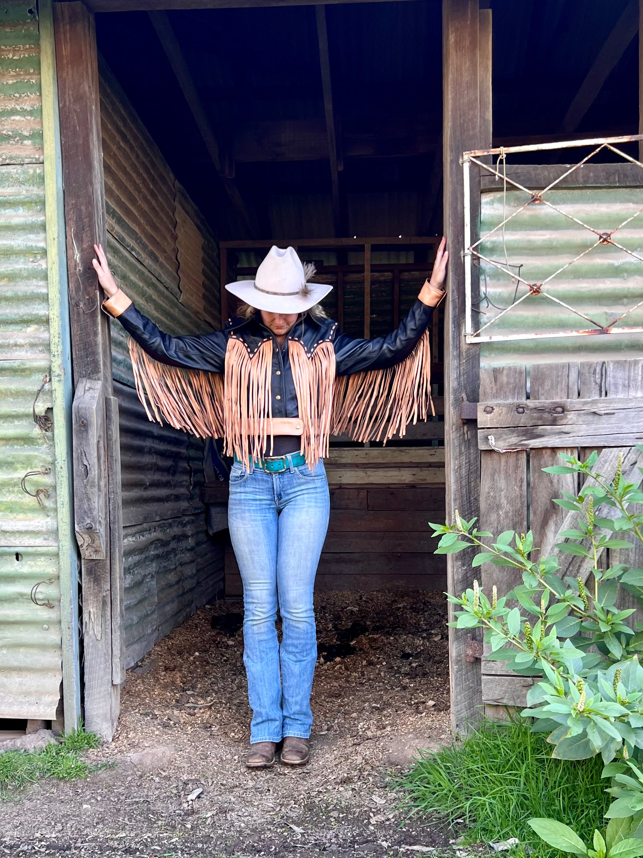Lucky Fringe Cowgirl Custom Leather Jacket