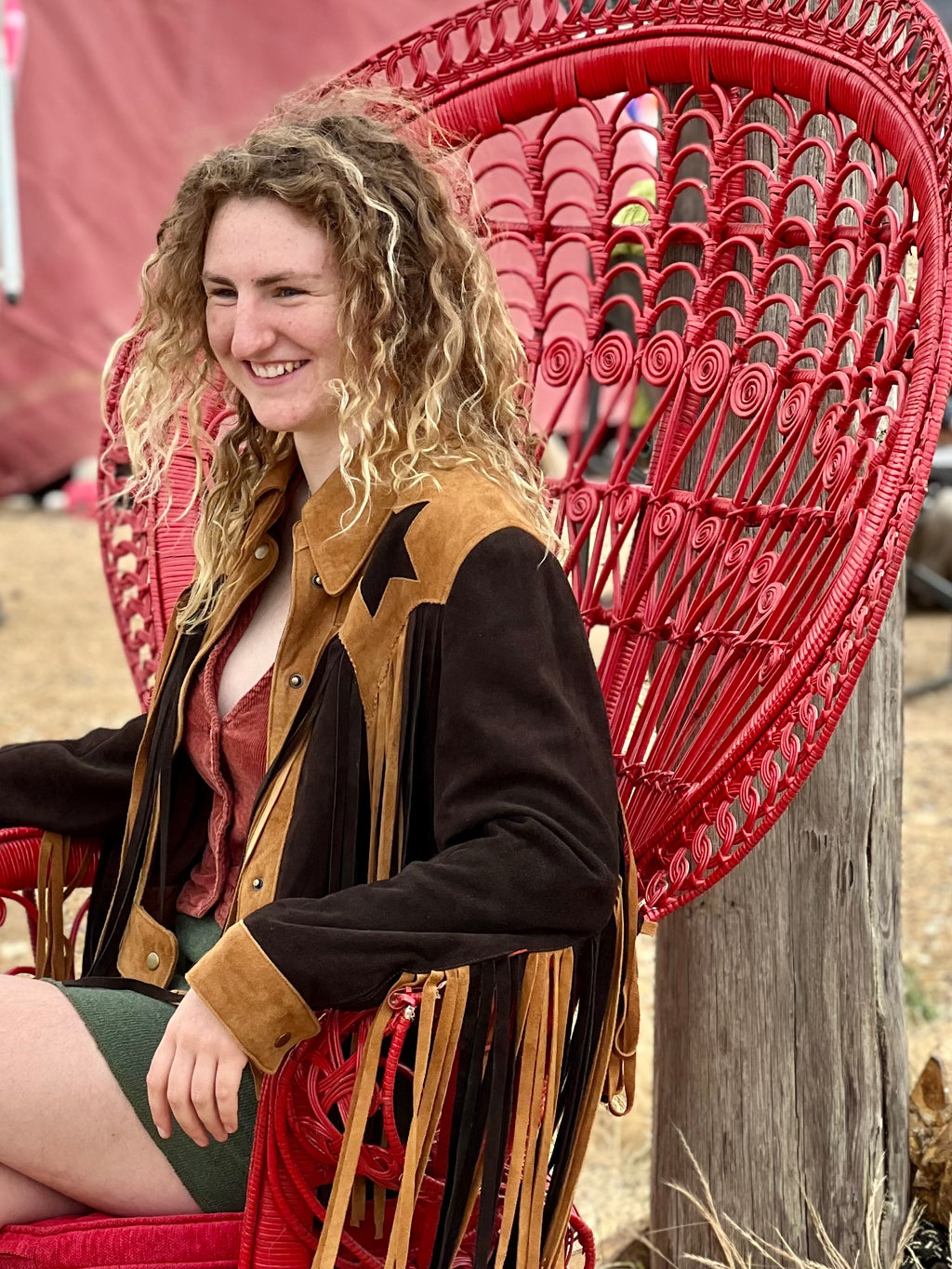 RocknRolll Retro Crop Suede Fringe Leather Jacket