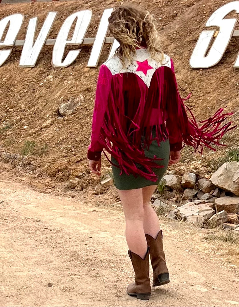 RocknRolll Retro Crop Suede Fringe Leather Jacket