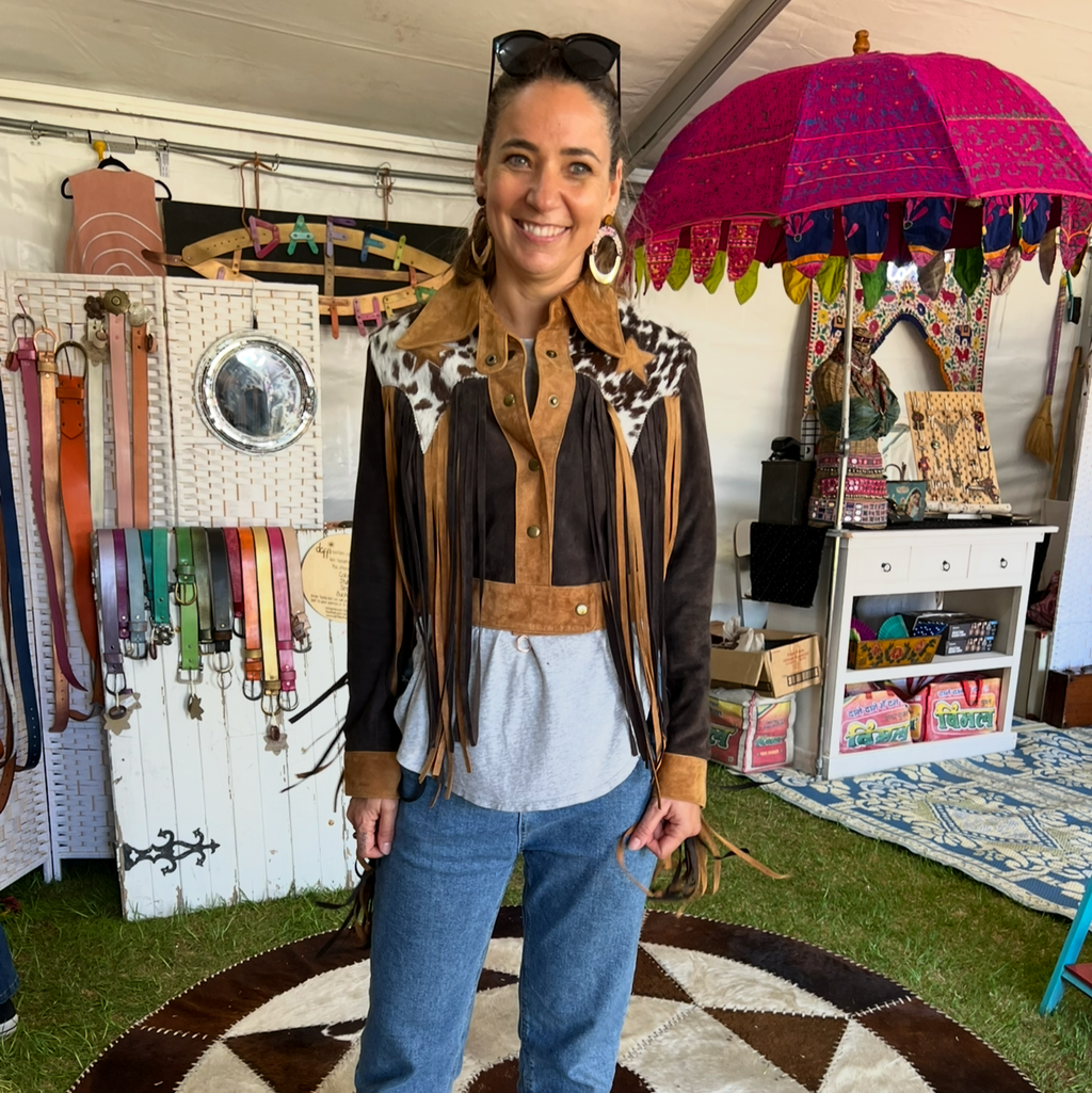 RocknRolll Retro Crop Suede Fringe Leather Jacket