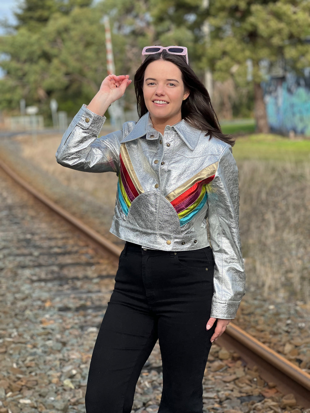 The Bowie Rainbow Retro Crop Style Custom Leather Jacket