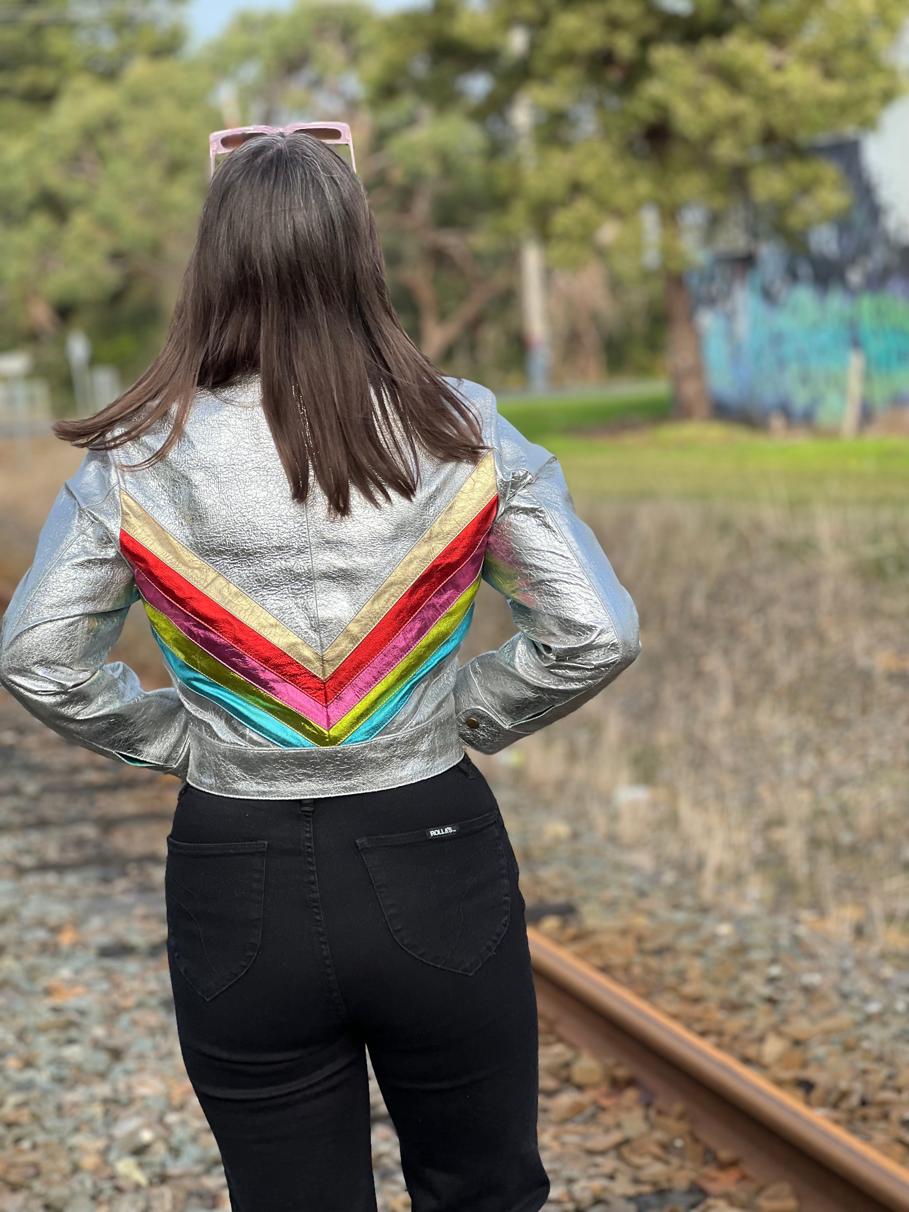 The Bowie Rainbow Retro Crop Style Custom Leather Jacket