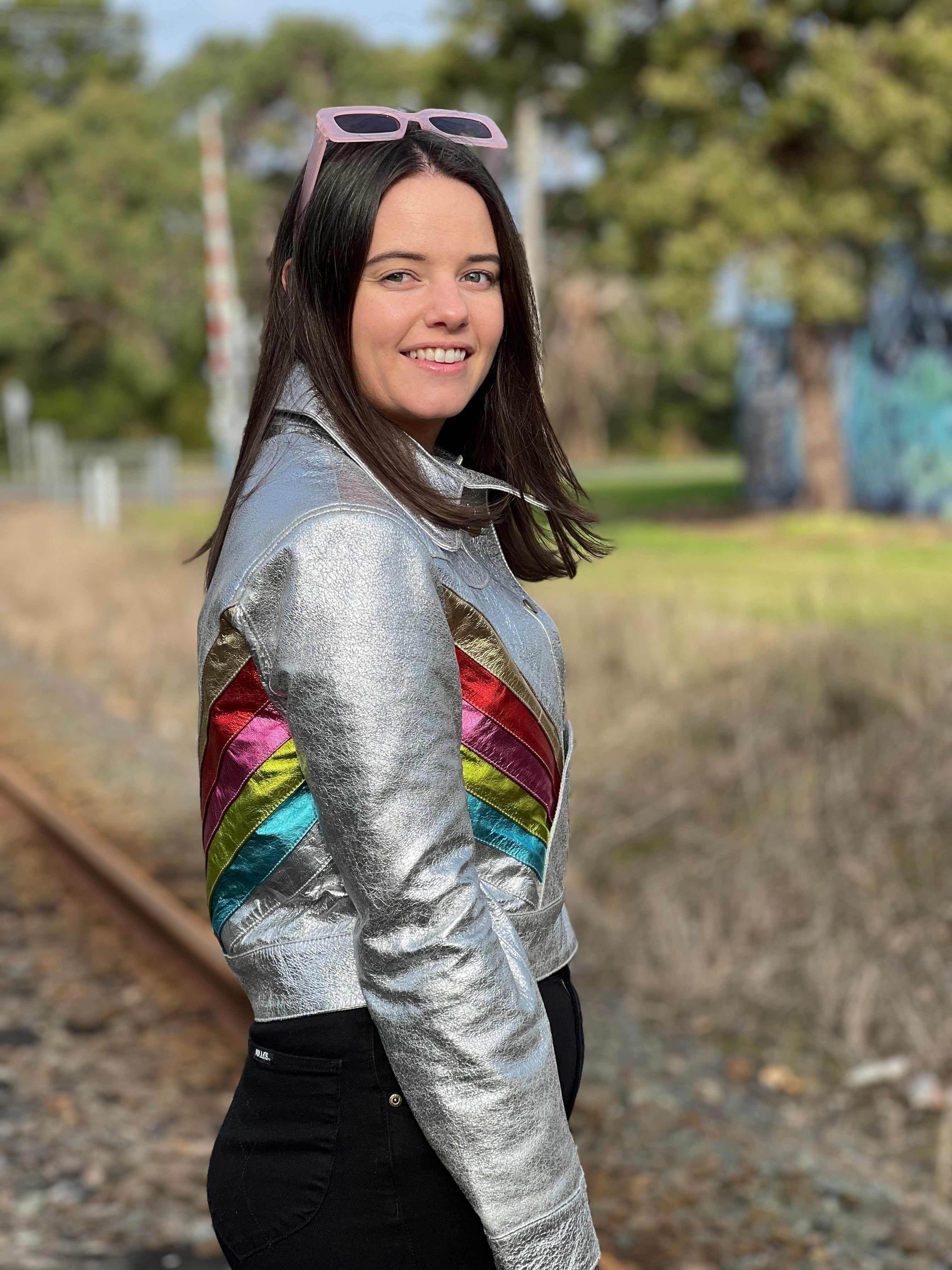 The Bowie Rainbow Retro Crop Style Custom Leather Jacket