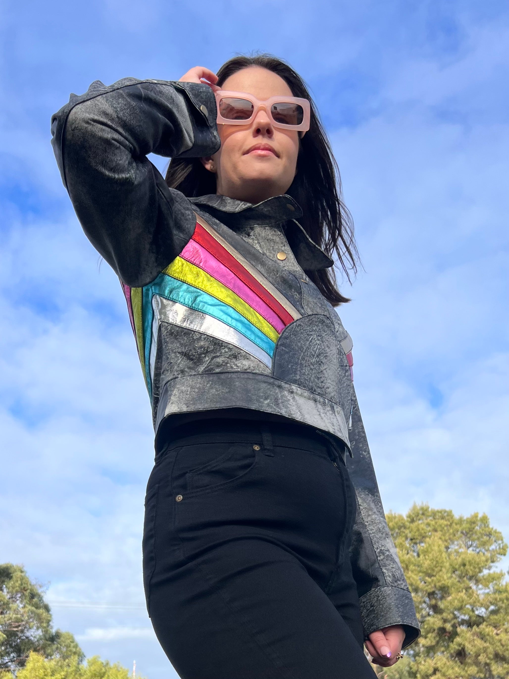 The Bowie Rainbow Retro Crop Style Custom Leather Jacket