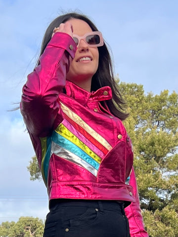 The Bowie Rainbow Retro Crop Style Leather Jacket