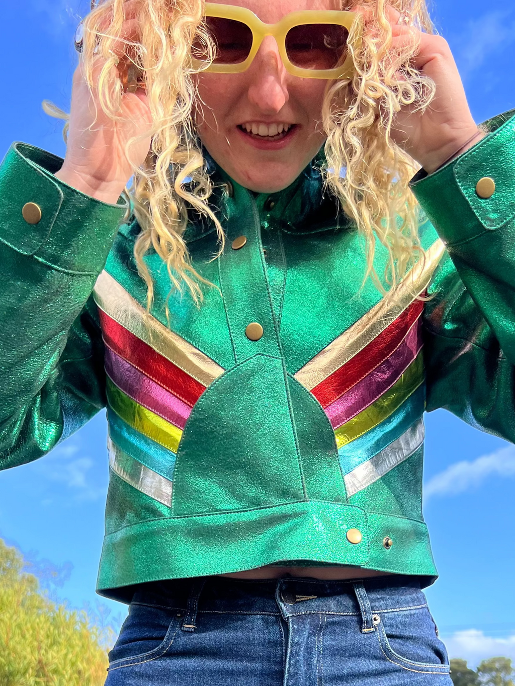 The Bowie Rainbow Retro Crop Style Custom Leather Jacket