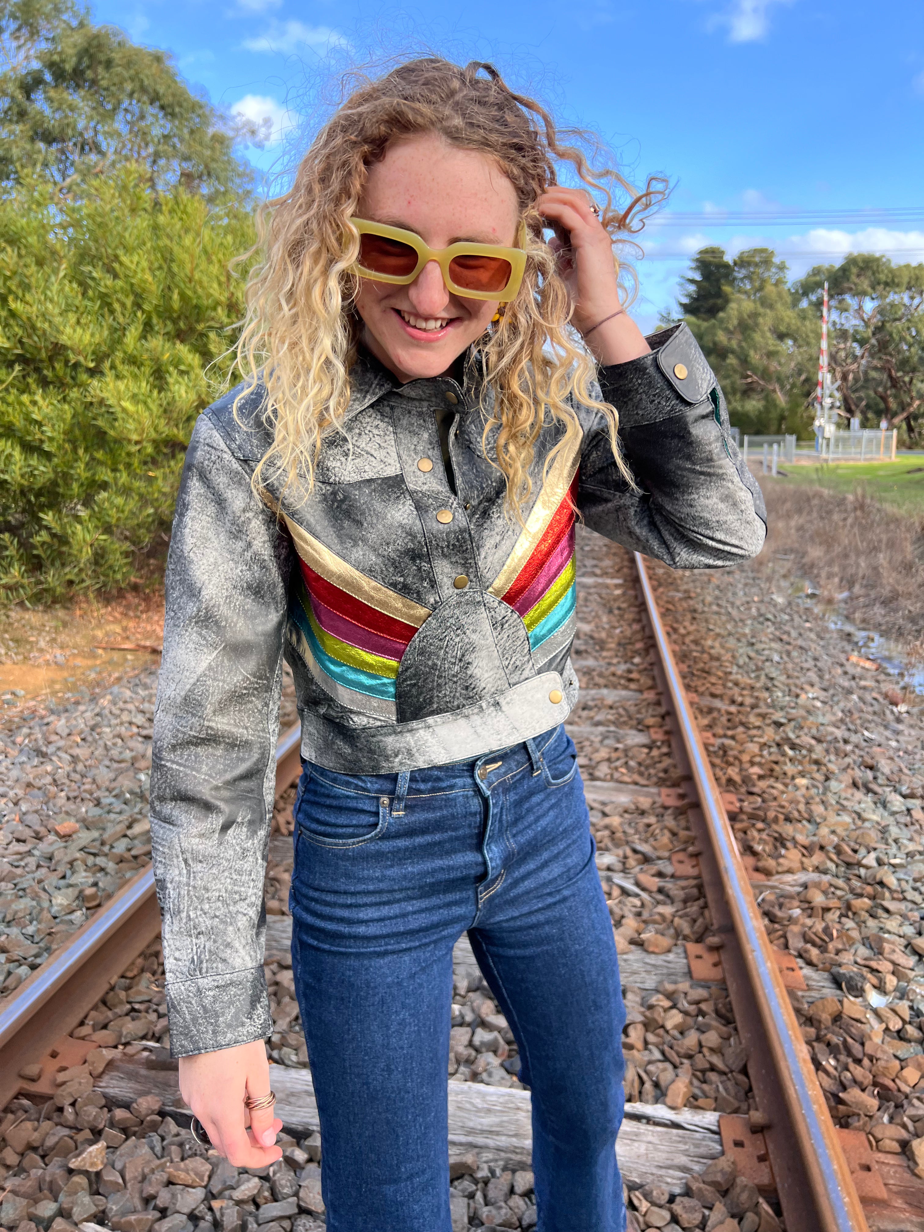 The Bowie Rainbow Retro Crop Style Custom Leather Jacket