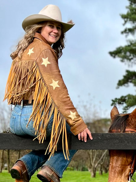Jessie Cowgirl Retro Crop Style Fringe Leather Jacket