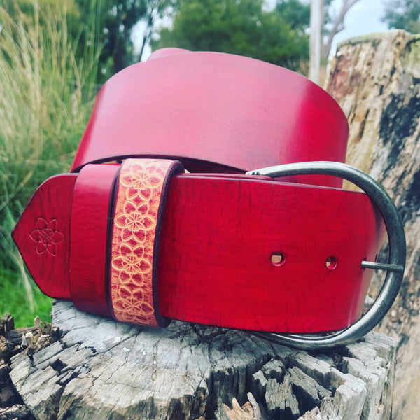 Distressed Leather CHERRY Red  'Funki'  Belt