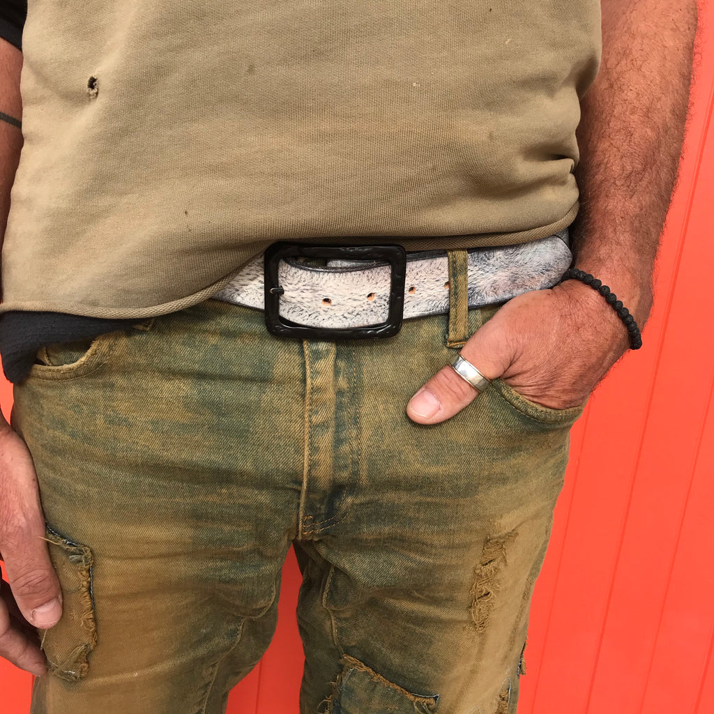 Mens + Womens Distressed Leather White  'Funki' Belt