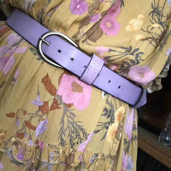 Mens + Womens Distressed Leather Lavender Purple Painted Funki Belt