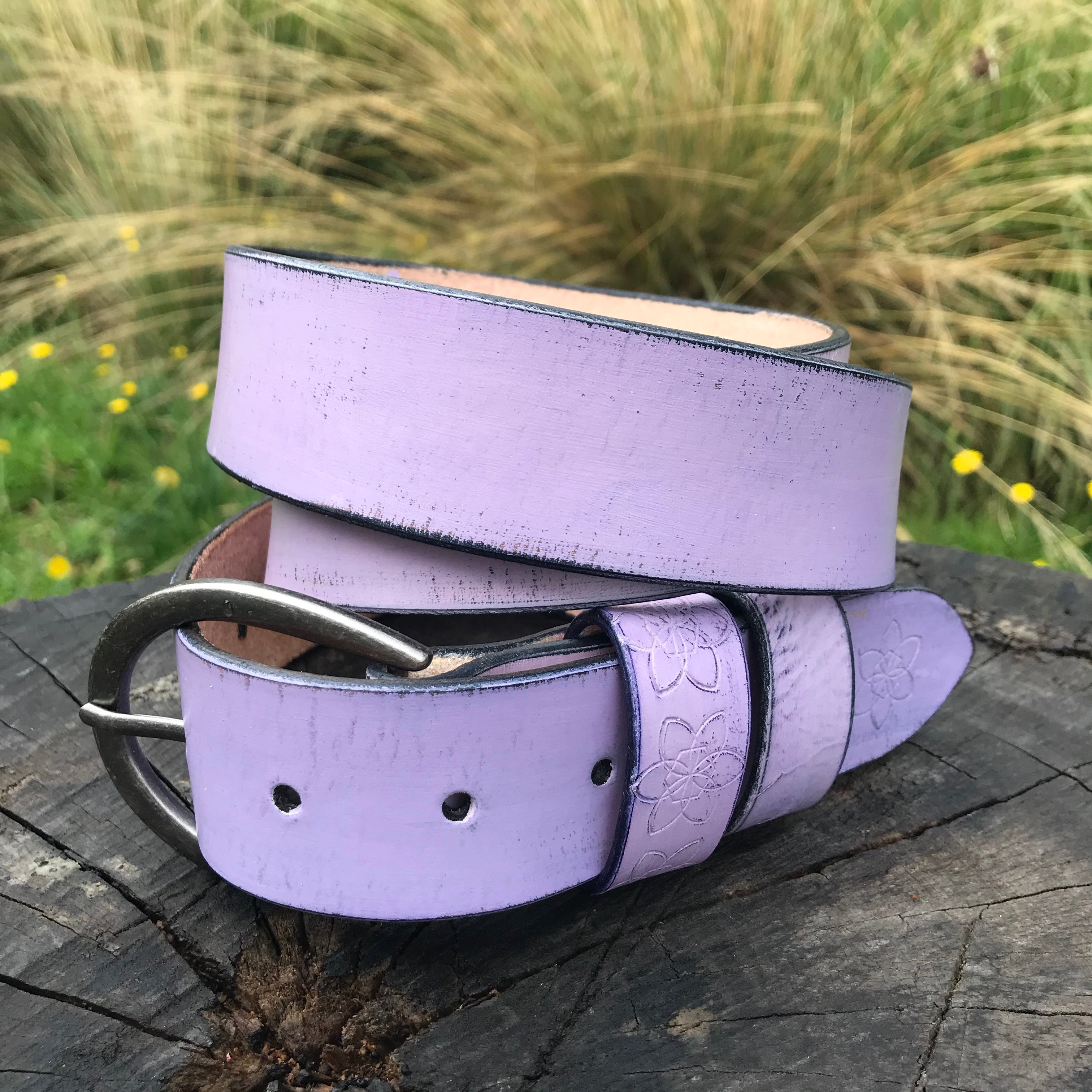 Mens + Womens Distressed Leather Lavender Purple Painted Funki Belt