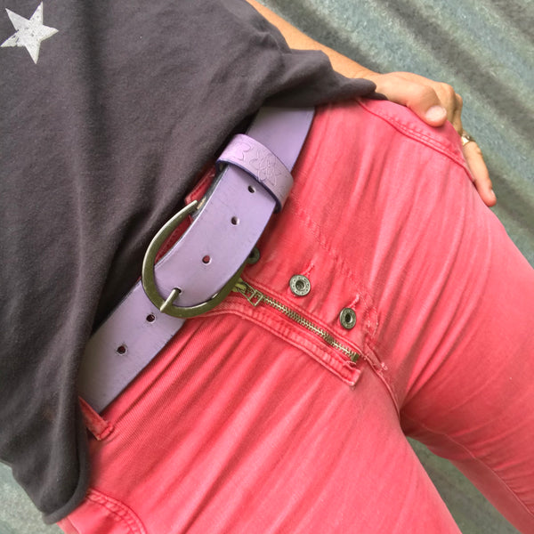 Mens + Womens Distressed Leather Lavender Purple Painted Funki Belt