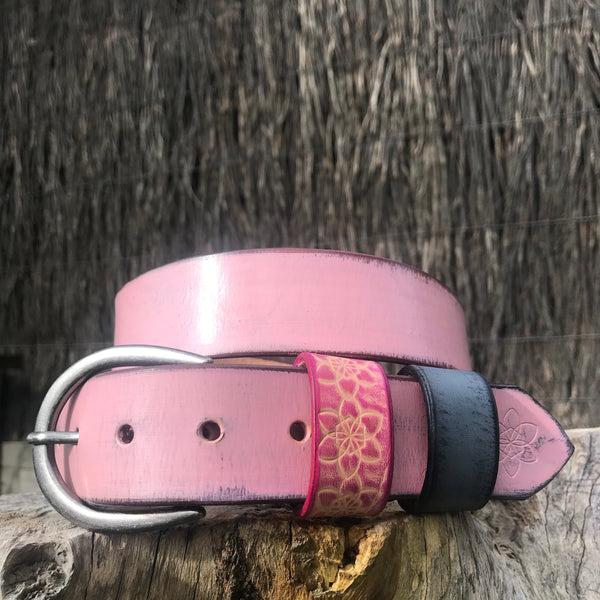 Womens Distressed Leather Musk Pink  'Funki'  Belt