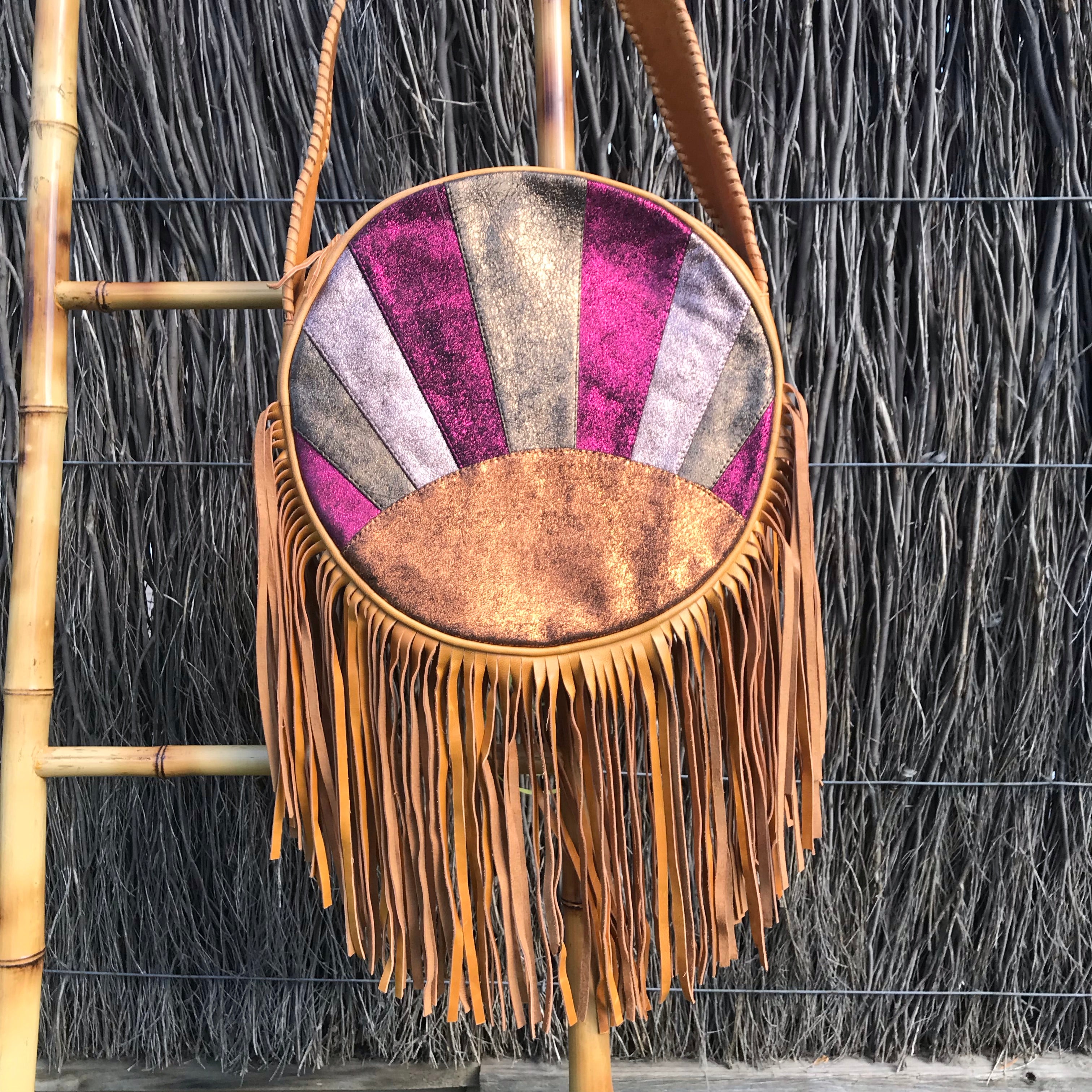 'Follow the Sun' Round Boho Bag Antique Tan