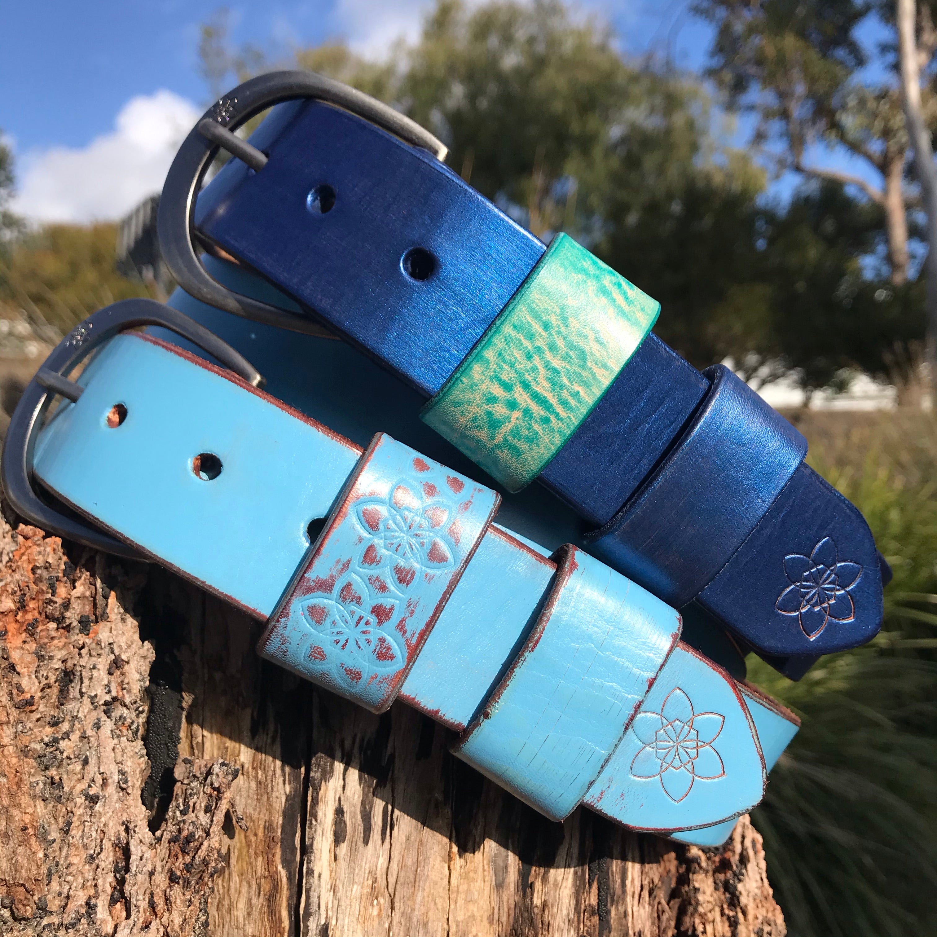 Distressed Leather 'Funki'  Belt in Cornflower