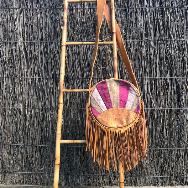 'Follow the Sun' Round Boho Bag Antique Tan