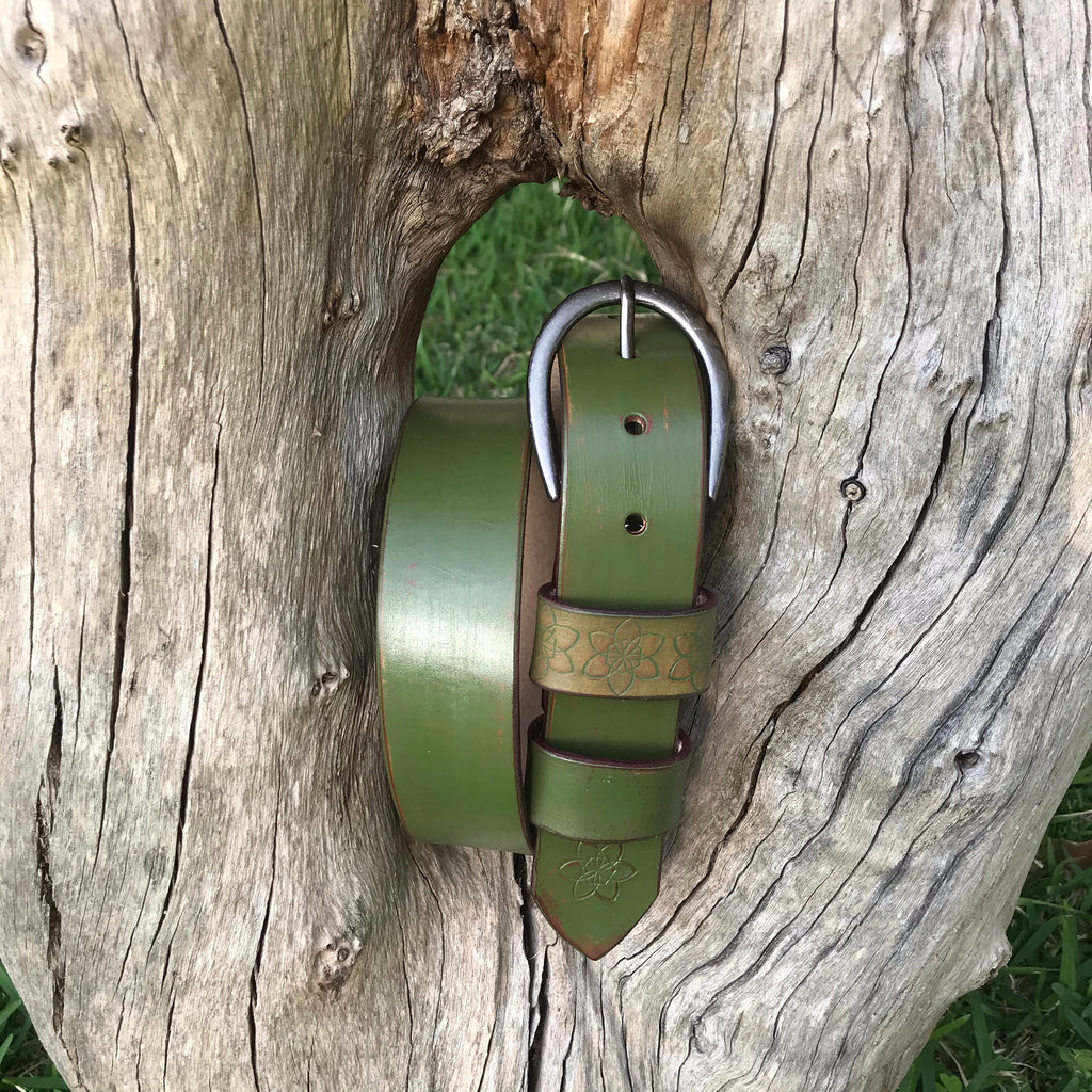 Distressed Leather Khaki Green ‘Funki'  Belt
