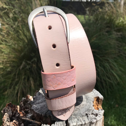 Womens Distressed Leather NUDE Pink  'Funki'  Belt