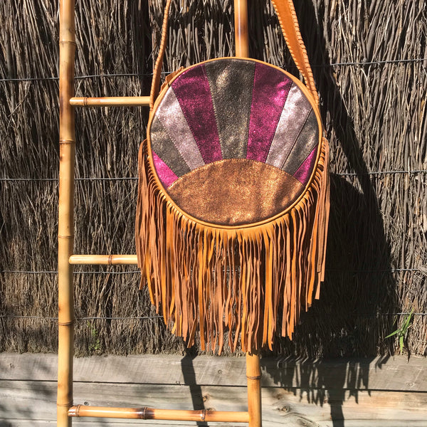 'Follow the Sun' Round Boho Bag Antique Tan