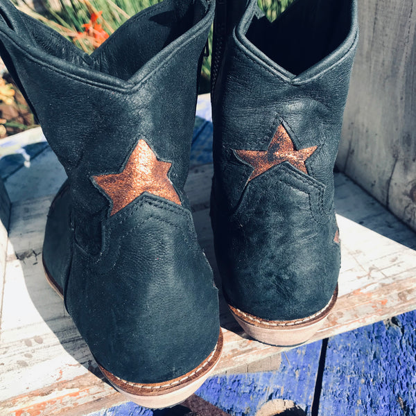 'FunkStar' Black Boots with Orange Sparkle Stars
