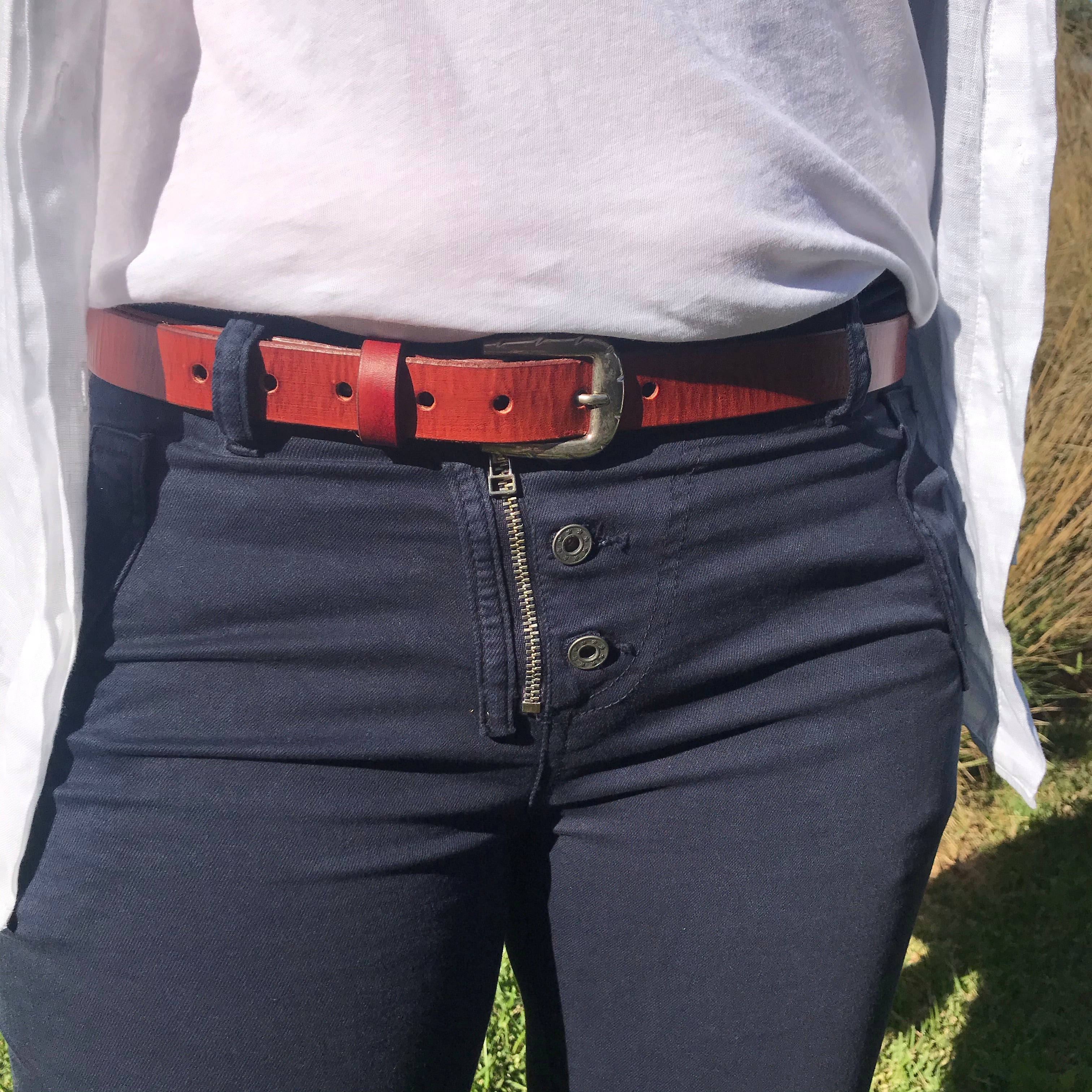 Boho Vintage Style' Slinki' Belt Rust Copper Red Distressed Leather 