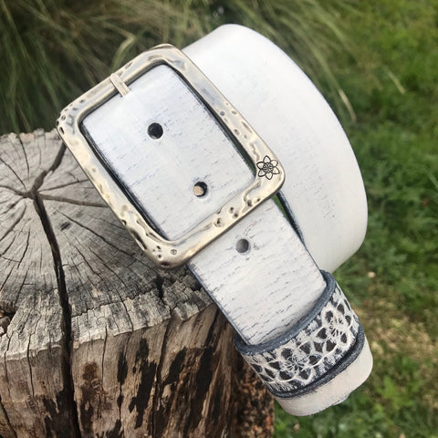 Mens + Womens Distressed Leather White  'Funki' Belt