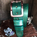 Mens + Womens Distressed Leather Rivendell Metallic Green  'Funki' Belt