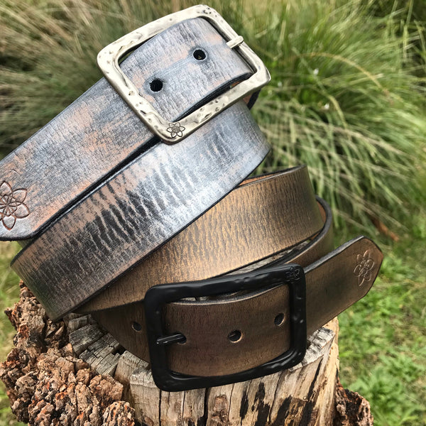 Funki 38mm Dirti Daffi  - Ultra Distressed leather Belt in TIGEREYE