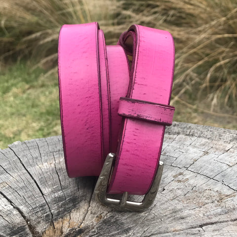 Boho Vintage Style' Slinki' Thin Belt in Raspberry Hot Pink Leather